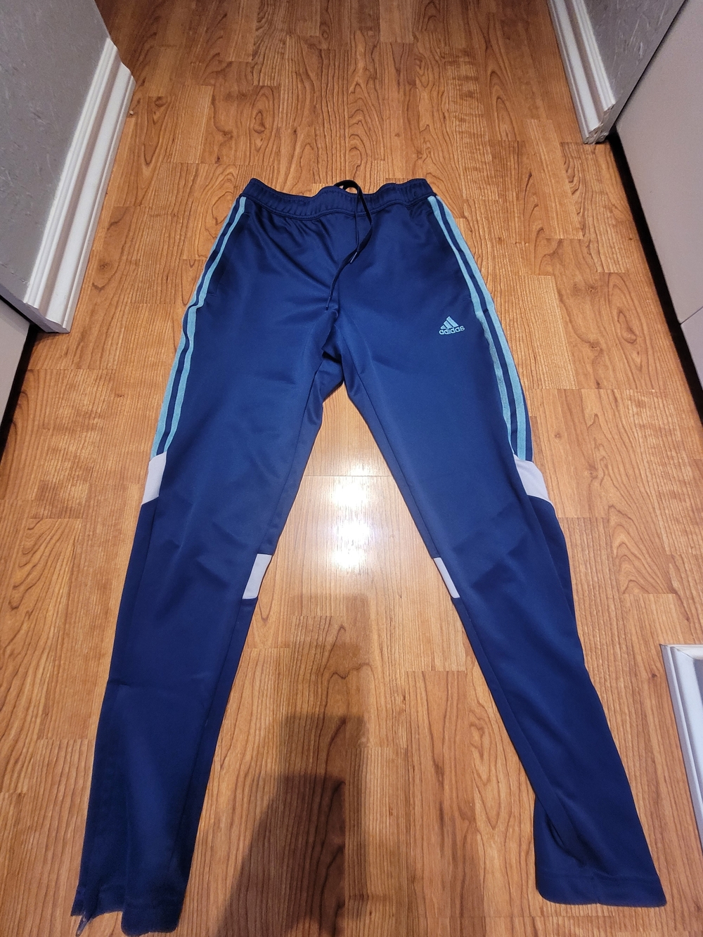 adidas Navy Joggers with Light Blue Stripes